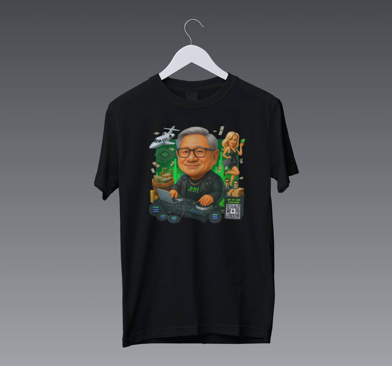 JHH Tee: Green Candles, Black Jacket